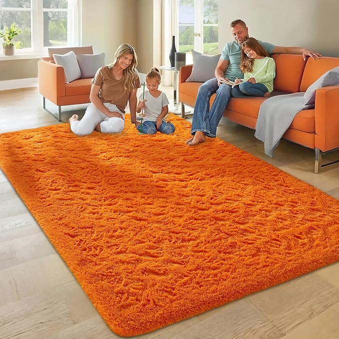 Ophanie Orange Rugs for Living Room Bedroom, 5x8 Fluffy Fuzzy Furry Carpet, Plush Soft Shaggy Bedside Indoor Floor Area Rug for Kids Girls Boys Baby Teen Dorm Nursery Home Decor Aesthetic