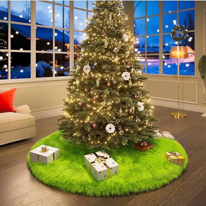 iMucci 24inch Christmas Tree Skirt Wool Fur Green Tree Skirt Small Tree Skirts Green Trees Skirt Holiday Party Decoration
