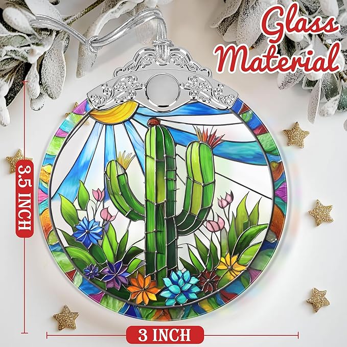 2025 Cactus Ornaments for Christmas Tree - Christmas Ornaments, Stained Glass, Plant Lover Decor - Gift Idea for Friends