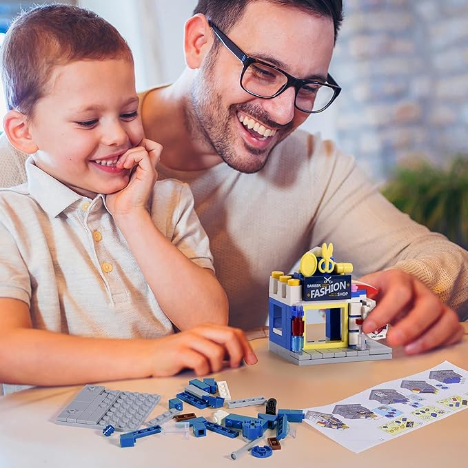 8 Packs Mini City Shop Street View Building Blocks Kit,MOC Construction Creative Educational Kit with Hair Salon & Café Store,Girls Boys Dream Toy Set,Christmas Birthday Party Favors for Kids