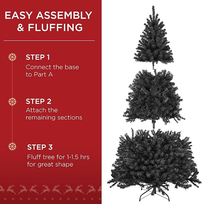 Best Choice Products Artificial Christmas Tree, 9ft Premium Pre-Lit Realistic Spruce Holiday Décor w/Dense Branches, Metal Base - Black Spruce