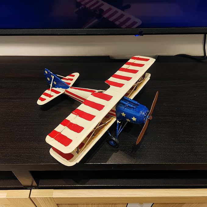 Vintage American Airplane Model Decor Nostalgic Aviation Military Handmade Metal Diecast Biplanes WW1 Style Decoration for MancaveTabletop Office Shelf Bar Collectible Aircraft Gift