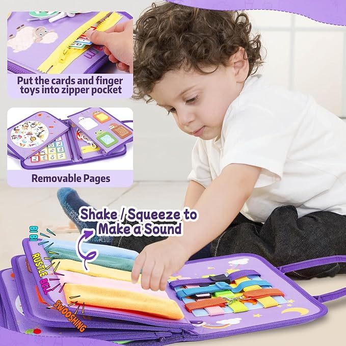 Esjay Toddler Busy Board, Montessori Toys Busy Book, Sensory Board Birthday Gifts for Girls Boys, Learning Educational Toy for Fine Motor Skills, Travel Activities for Airplane Car