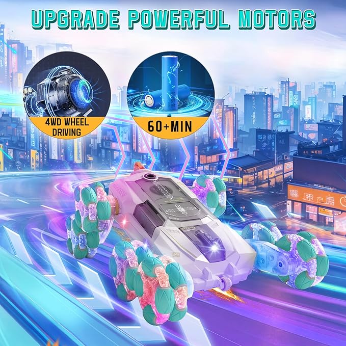 8WD Gesture Sensing Rc Stunt Cars Toys for Kids Age 6-13, Hand Controlled Stunt Car, 2.4Ghz Double-Sided Drift Stunt Car, Xmas Best Gift Ideas for Boys Girl Age 6 7 8 9 10 11 12+ Year (White)