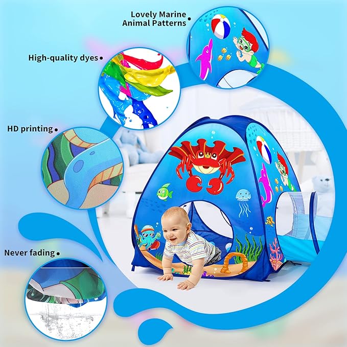 SISTICKER 3pc Kids Play Tent: with Baby Ball Pit and Crawl Tunnel - Toddler Pop Up Climbing Toys - Indoor Outdoor Playhouse - Gift for Year Old Boys Girls (Balls NOT Included)