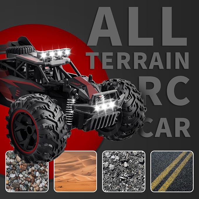 Carox Remote Control Car, 2.4GHz 25KM/H High Speed RC Car, 1:18 Off-Road Monster Truck with LED Lights and 1800mAh Rechargeable Battery – Ideal Gift for Boys 6+