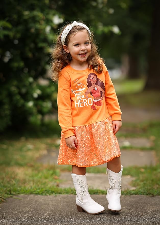 Disney Stitch Minnie Elsa Princess Sweatshirt Dress Toddler Girl Sequin Long Sleeve Pullover Clothes Fall Outfit 2-9 Years