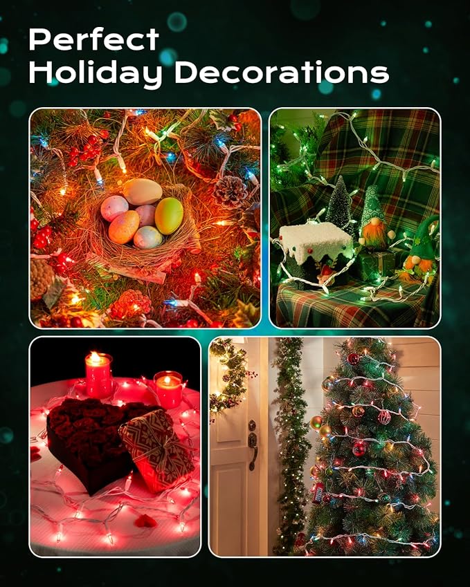 Brightown Green Christmas String Lights, 100-Count 26.5ft Incandescent Bulb Mini Lights for St. Patrick's Day Decor, Christmas Tree Garland Wedding Party Multi-Use Festival Decoration, White Wire