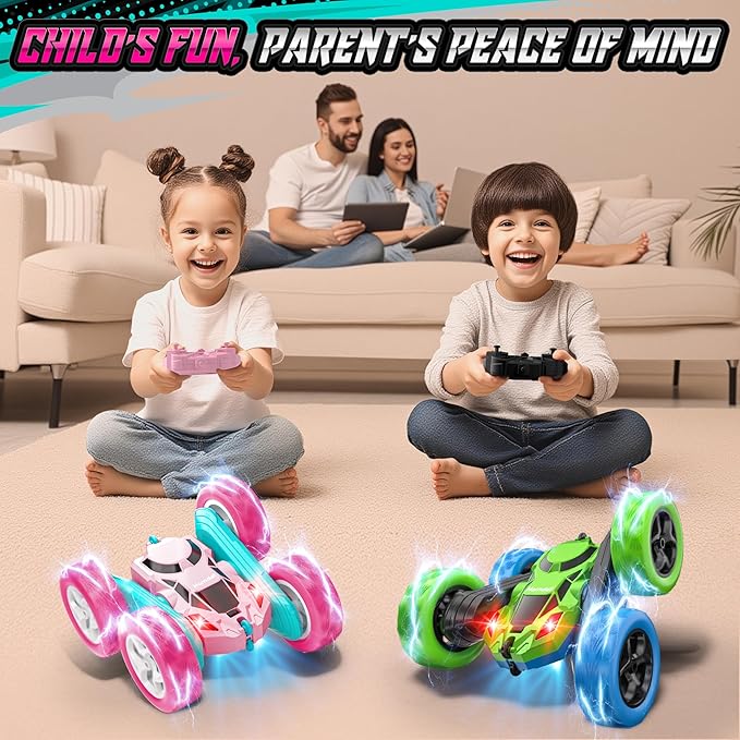 Pink RC Car for Girls Age 6+, 360° Rotating Stunt Remote Control Vehicle with LED Lights, Upgraded 4WD USB-C Rechargeable Electric Toy, Perfect Birthday, Holiday