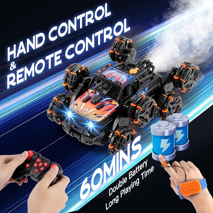 8 Wheels Hand Controlled Rc Stunt Car Toys, Gesture Sensing Remote Control Cars for Boys Age 6 7 8-12 13 14 Year Old, Birthday Gifts Ideas for Kids-Orange