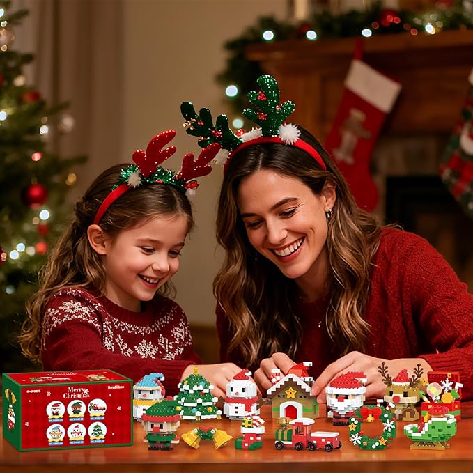 Mini Christmas Building Blocks Toy - 4 Pack Santa Claus Design Set, Holiday Crafts for Family, Kids, Boys & Girls, Ages 6+,DIY Christmas Stocking Stuffers Gifts,Xmas Newyear Birthday Gifts