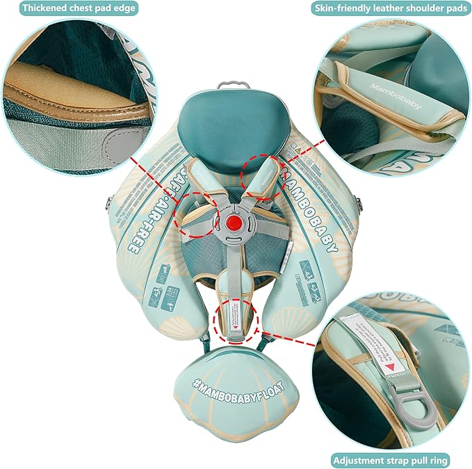 Mambobaby Float Add Tail Baby Swim Float with Canopy Solid Pool Infant Swim Trainer Swimming Training Lying Air Free Water Floats Non-Inflatable Waist Swim Ring for Toddlers (Shell - Purple)