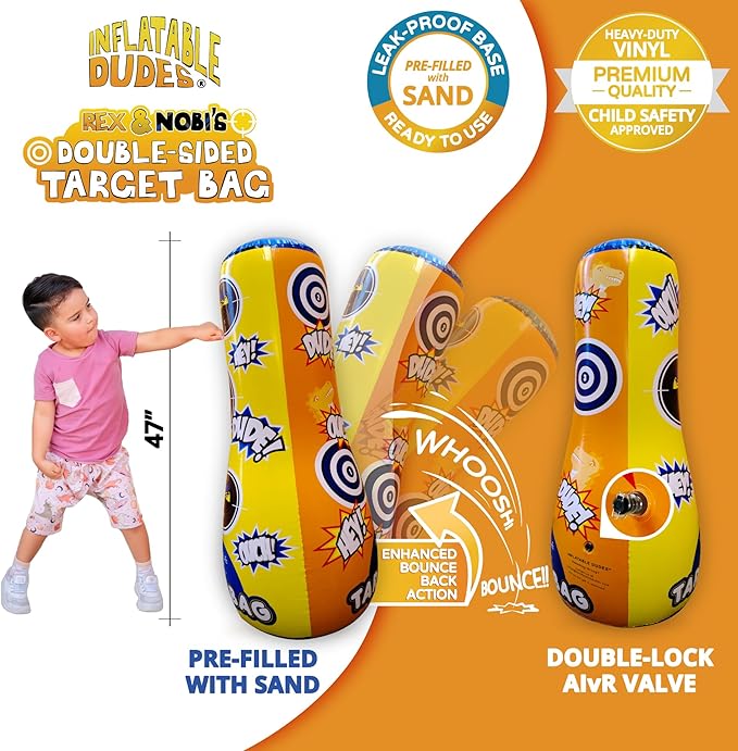 INFLATABLE DUDES Target Bags -Kids Punching Bag | Already Filled with Sand| Bop Bag | Premium Inflatable Toy | Punching Bag for Kids | Enhanced Bounce-Back Action! | Indoor Outdoor -Party Games