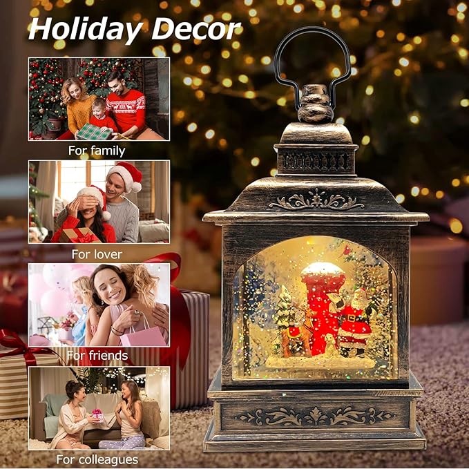 2026 Christmas Snow Globe Santa Claus Mailbox [Exclusive Santa Projection] Water Glittering Music Lantern, Spinning Swirling Water Globe Light, Holiday Decor Gift, 5.24×3.15×8.3 in