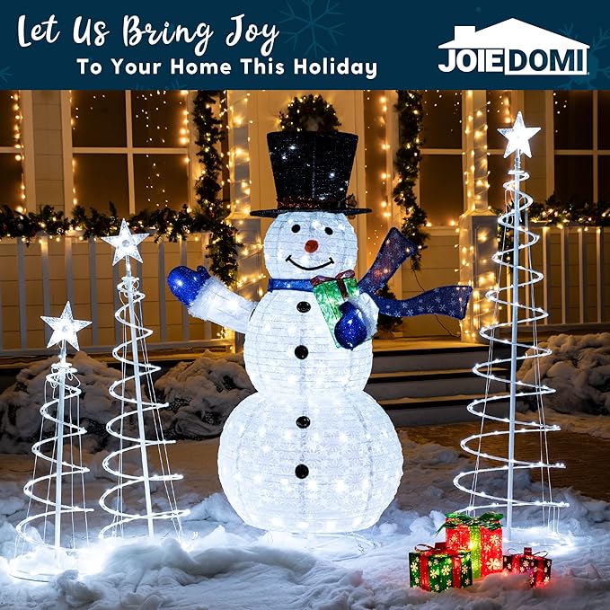 Joiedomi Snowman Christmas Outdoor Decoration, 150 LED Lighted Christmas Holiday Decorations, Collapsible Snowman Yard Lights Backyard Garden Lawn Xmas Decor, Blue Scarf