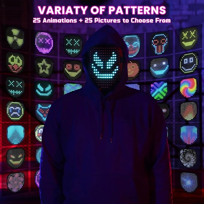 Led Mask Halloween Costume for Kids Adults, Face Transforming Light up Mask with Gesture Sensing, Cool Toys Great Gift for Birthday Costume Party Christmas