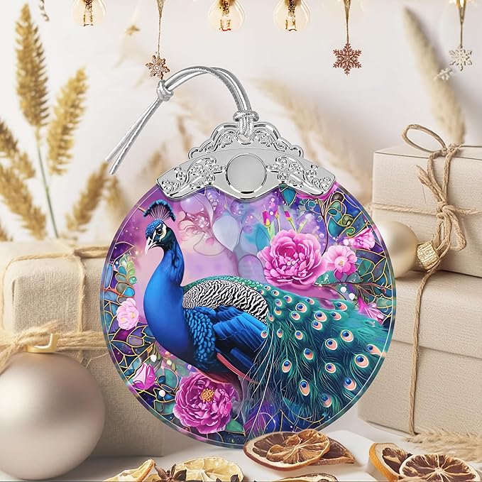 Peacock Ornament, Christmas Ornaments, Christmas Decorations for Tree, Stained Glass Ornament, Heirloom Keepsake, Gift Exchange, Gift Ideas, Bauble Present