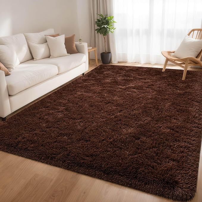 6x9 Living Room Area Rug Non Slip, Fluffy Brown Bedroom Rugs, Large Shaggy Carpet Machine Washable for Nursery Classroom Kids Babys Dorm Home Decor