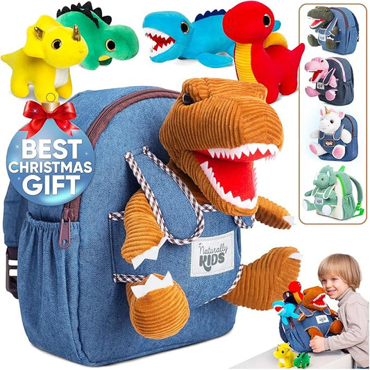 Toddler Dinosaur Backpack w Plush Dinosaur Toys for Kids 2-5, Gifts for 2-5 Year Old Boys, Girls