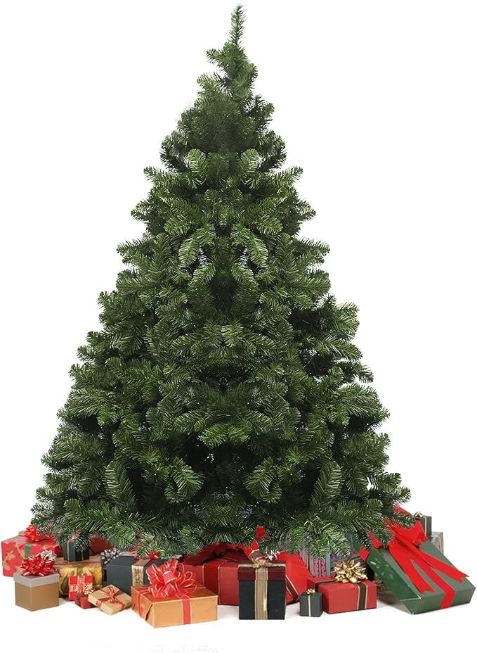6ft Artificial Christmas Tree,Premium Unlit Hinged Xmas Pine Tree, Easy Assembly with Foldable Metal Stand for Holiday Decoration,Flame Retardant PVC Branches for Home, Party