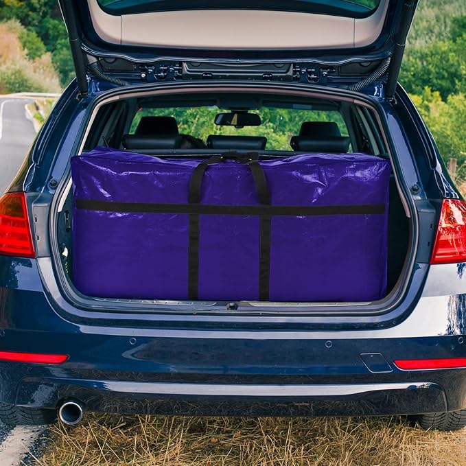 Windyun 4 Pack 57 Gallon Extra Large Storage Bags XXL Moving Bag with Zipper Handle Heavy Duty Jumbo Big Tote Box for Halloween Skeleton 4-12 Feet Christmas Tree Storage College Dorm Cloth (Navy Blue)