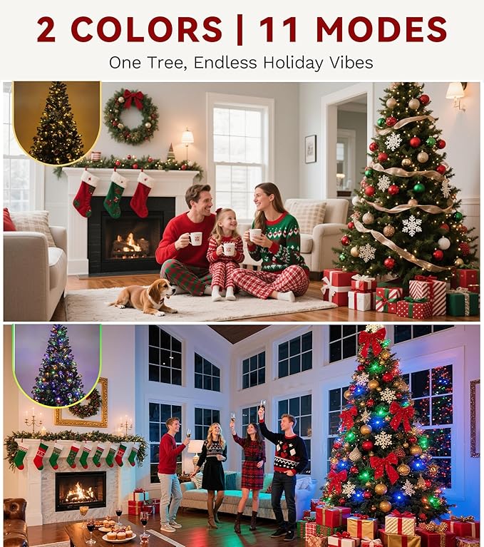 DWVO Prelit Christmas Tree 6ft with 56 Pine Cones & White Pine Needle, Atificial Tree with 250 LED Lights, Full Green Xmaxs Trees with 946 Metal Hinged Branch Tips & Stand Remote Controlled