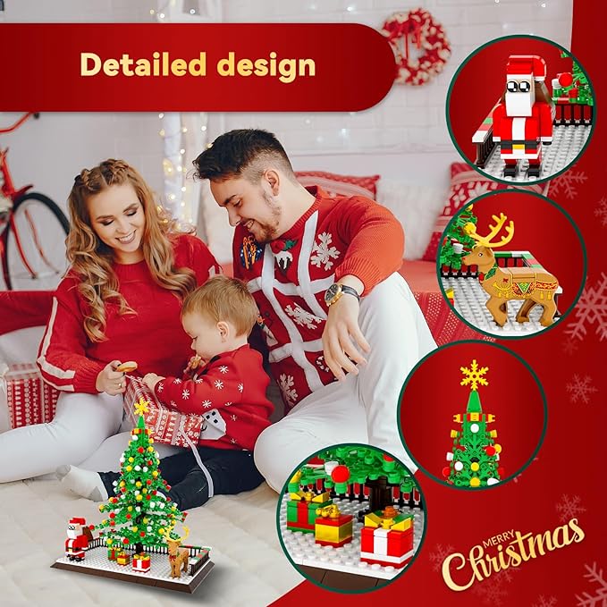 Eelexa Christmas Tree Building Block: Festive Figures Building Set with Santa Claus, 586 PCS for 6+ Ages Kids, Boys, Girls, Adult