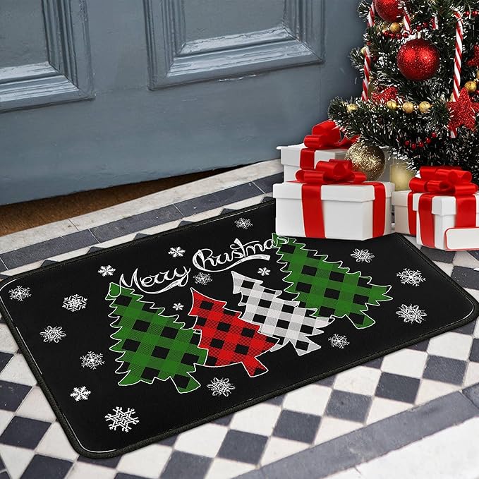 Christmas Doormat Outdoor Entrance Non-Slip Christmas Front Door Mat Xmas Decorative Washable Winter Holiday Welcome Doormat 17"x30" Merry Christmas Decor for Indoor Outdoor