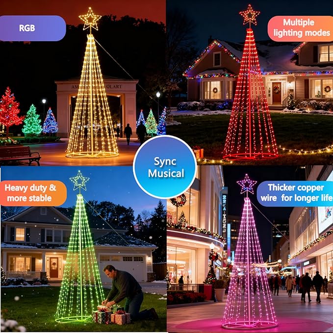 12FT Lighted Outdoor Christmas Tree 650LED Smart Music Sync RGB Fairy LightsShow APP and Remote Control for Outdoor Porch Yard Patio, Arbol de Navidad