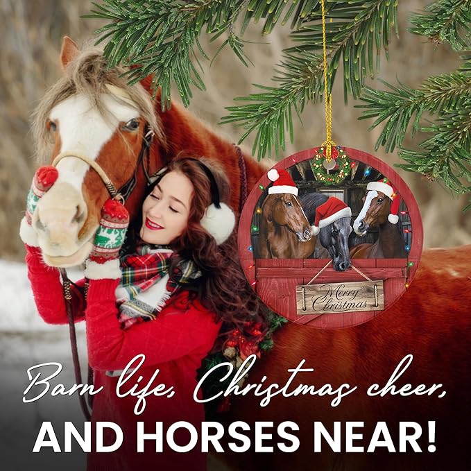 OASSIE Christmas Horse Gifts for Women Men - Ceramic Christmas Ornaments 2025 for Tree Decorations - Horse Xmas Birthday Gifts for Animal Lovers, Farmhouse Decoration, Farm Animal Decor
