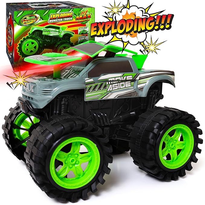 Exploding Monster Truck Toy with Explosive Crash Sounds and Lights, Smash It Up Again and Again, Monster Truck Toys for Boys Kids Ages 3, 4-7 & Above | Toddler Toys for 3 Year Old Boys Gift