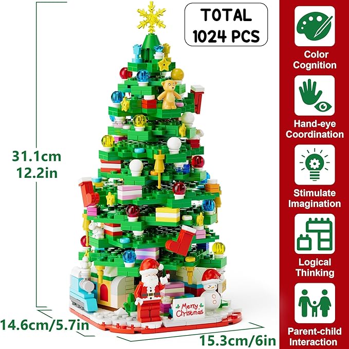 Advent Calendar 2025 for Kids Teens Adults, Christmas Tree Building Blocks Xmas Countdown Advent Gift Box with Snowmen Stars Santa Bricks Toys Christmas Holiday Gifts for Boys Girls Women Men Age 6+