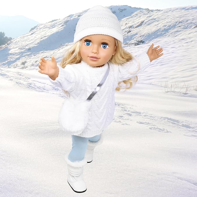 18 Inch Girl Doll with Clothes Set in Gift Box, Fashion Princess Doll with Beautiful Long Blond Hair Blue Eyes with 2 Outfits, Boots and Accessories for Girls and Kids