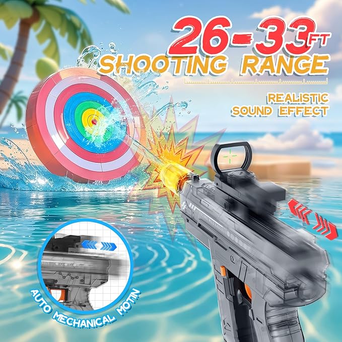 Electric Water Gun for Adults and Kids, Light Up Automatic Squirt Gun Watergun, 800CC Large Capacity, 26-33 FT Long Range, Summer Outdoor Beach Pool Party Toy Gift