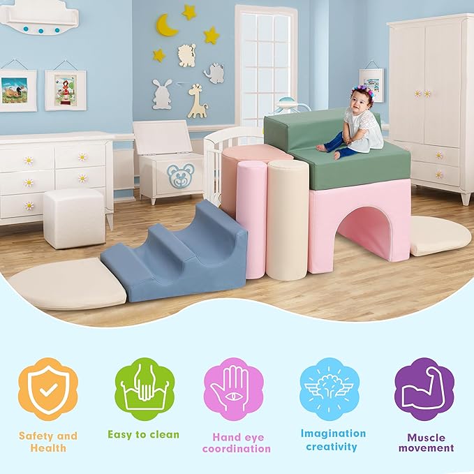 8-Piece Foam Climbing Blocks for Toddlers 1-3,PU Toddler Climbing Toys Indoor,Soft Play Climbing for Toddlers,Baby Toddler Kids Foam Climbing Blocks,Foam Soft Play Set,Foam Play Gym