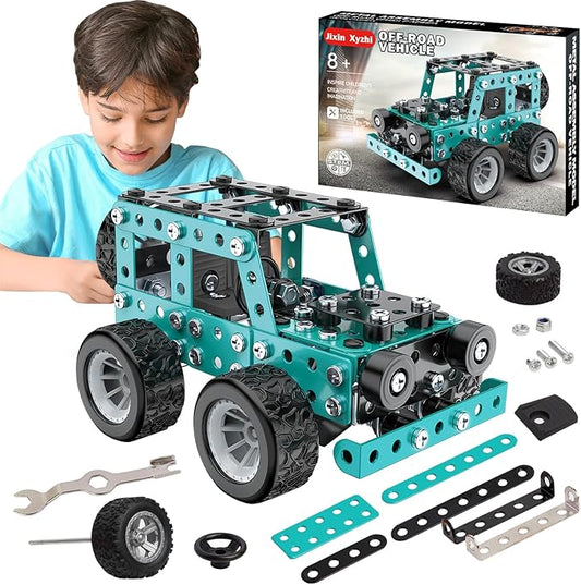 Building Sets Stem Assembly Metal 3-D Puzzle Off-Road Model Car Building Kit Construction Set Toys Parent-Child Interaction Construction Sets Gifts for Kids 8-16 Blue
