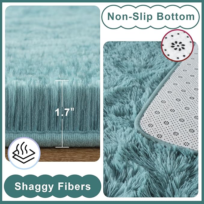 Ompaa Ultra Soft Fluffy Bedroom Rugs Memory Foam Carpet, 6x9 Feet Dark Cyan Area Rugs, Shaggy Living Room Rug Fuzzy Accent Carpets for Kids Girls Rooms, Modern Apartment Dorm Indoor Home Decor