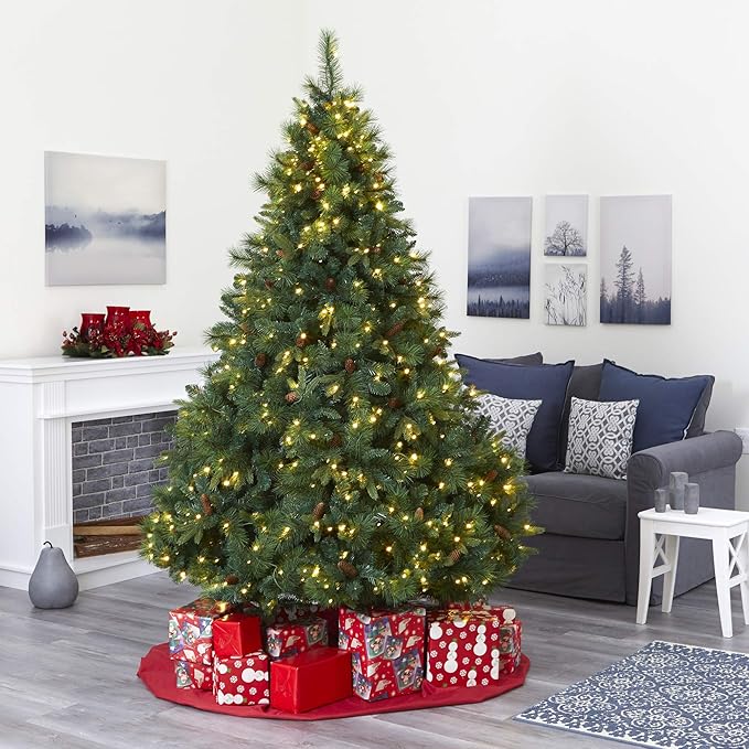 Nearly Natural 7.5ft. West Virginia Full Bodied Mixed Pine Artificial Christmas Tree with 600 Clear LED Lights and Pine Cones