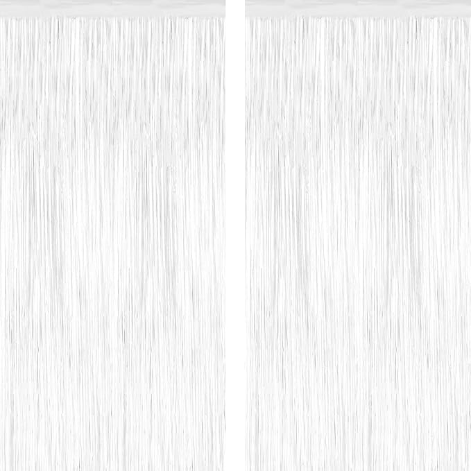 2 Pack Tinsel Backdrop, 3.28 x 7.05 Feet White Party Decorations, Metallic Foil Fringe Curtains Streamer Backdrop, Party Supplies Photo Props for Birthday Anniversaries Wedding