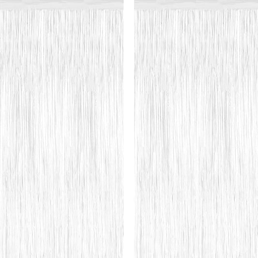 2 Pack Tinsel Backdrop, 3.28 x 7.05 Feet White Party Decorations, Metallic Foil Fringe Curtains Streamer Backdrop, Party Supplies Photo Props for Birthday Anniversaries Wedding
