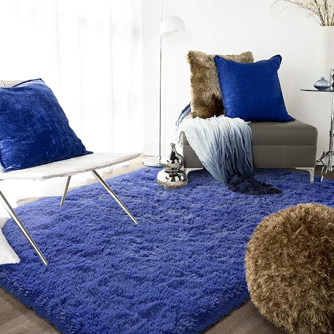 Ompaa Soft Fluffy Area Rug for Living Room Bedroom, 5x8 Light Navy Plush Shag Rugs, Fuzzy Shaggy Accent Carpets for Kids Girls Rooms, Modern Apartment Nursery Dorm Indoor Furry Decor