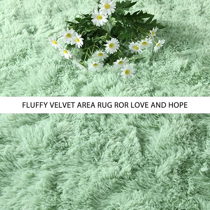 Pettop Fluffy Sage Green Rug for Bedroom Living Room, 5x8 Feet Super Soft Shaggy Plush Fuzzy Rugs for Girls Kids Boys, Non-Slip and Washable Rug for Nursery Classroom, Carpet for Rooms Decor