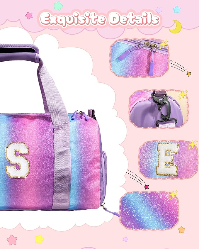 6 7 8 9 10 Year Old Girls Birthday Gift-Girl Gym Bag with Shoe Compartment, Kid Personalized Weekender Overnight Bags, Initial Travel Tote with Makeup Pouch, Easter Gifts for Teen (Letter Q)