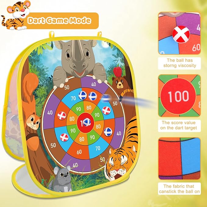 4 in 1 Double-Sided Foldable Cornhole Bean Bag Toss Game Set with Accessories for Kids, Ages 3-6