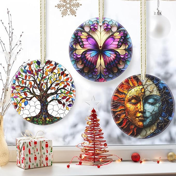 3.5 Inch Ceramic Christmas Tree Ornament, Butterfly Christmas Ornaments, Heirloom Keepsake, Gift Exchange, Gift Idea, Bauble Present