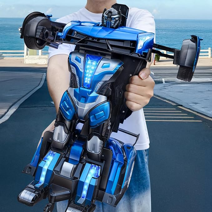 V991 Transform Remote Control Car, 1:10 Big Size, 2 Rechargeable Batteries for 70Min, 2.4GHz Gesture Sensing, One-Key Deformation, Robot Toys Gifts for Boys and Girls (Blue)