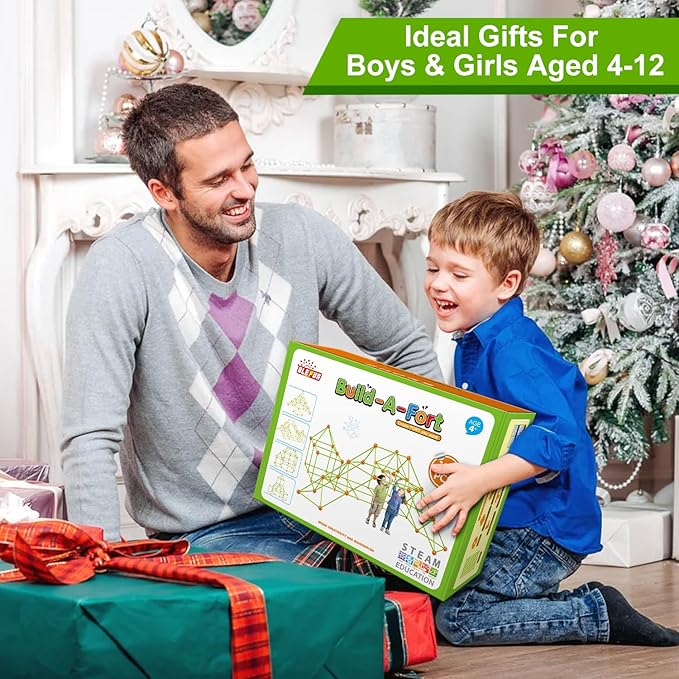 OleFun 180 Pack Fort Building Kits for Kids 4, 5, 6, 7, 8+ Year Old Boys & Girls, Creative STEM Building Toys for DIY Castles, Tunnels, Play Tent, for Aged 5-8, 8-12