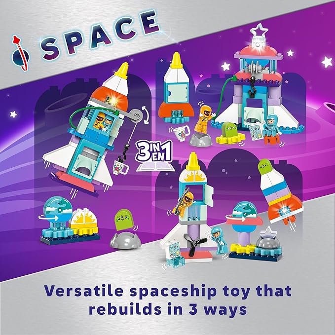 LEGO DUPLO 3 in 1 Space Shuttle Adventure Toddler Building Toys - Space Toys for Boys & Girls, Ages 3+ Years - Gift for Christmas - Learning & Pretend Play Activity - 10422