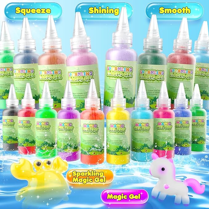Flooyes Magic Gel Elf Water Toy Kit, Aqua Water Fairy Gel Kit, Creative Squishy Maker Animals with 20 Colors Magic Gels and 24 Shape Molds, Birthday Gifts Crafts&Art DIY STEM for Kids