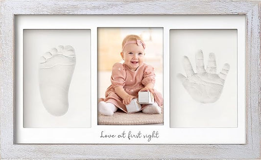 Baby Hand and Footprint Kit - Clay Handprint Keepsake Frame, Newborn Nursery Picture Frame, Personalized New Mom Gifts for Baby Shower & Registry (Vintage Gray)